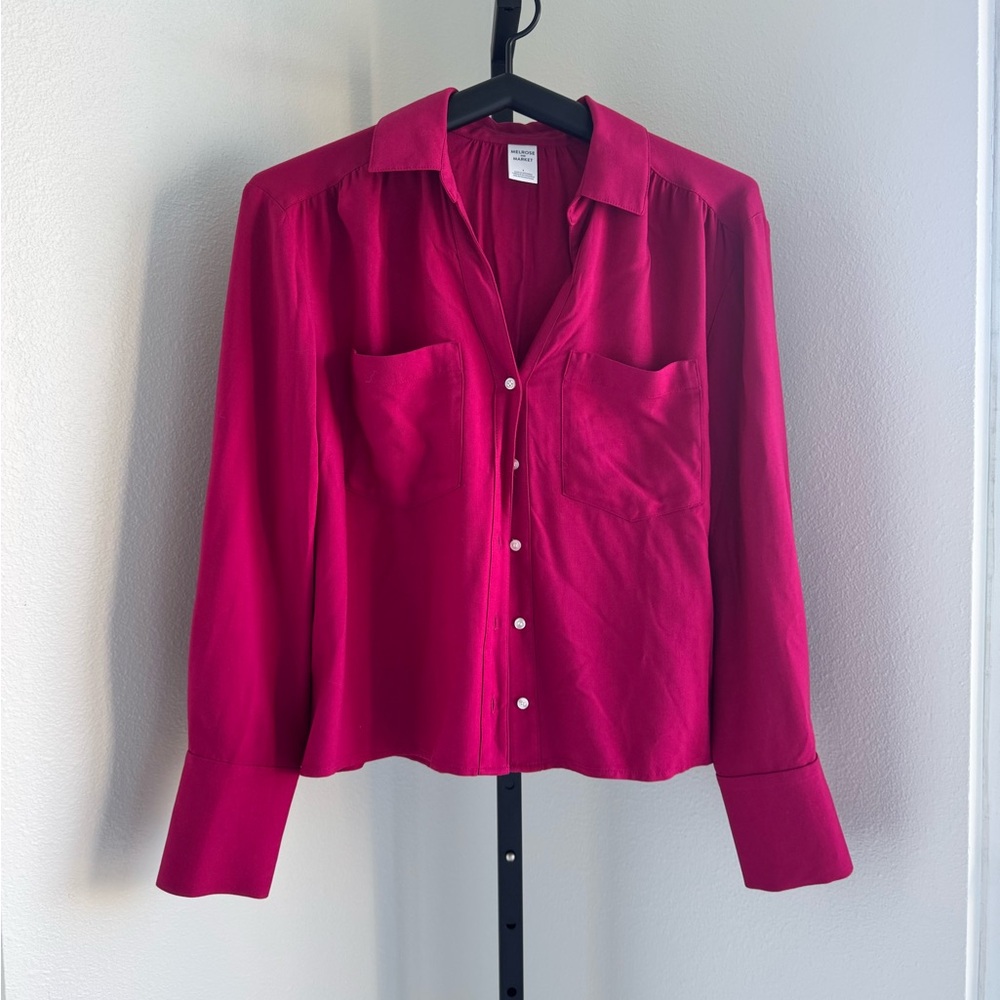 Bright Pink Button-Up Blouse